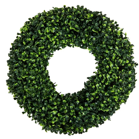 Pure Garden 16.5-Inch Indoor/Outdoor Artificial Greenery Boxwood Wreath for Frontdoor, Spring/Summer Decor, (Round, Green)