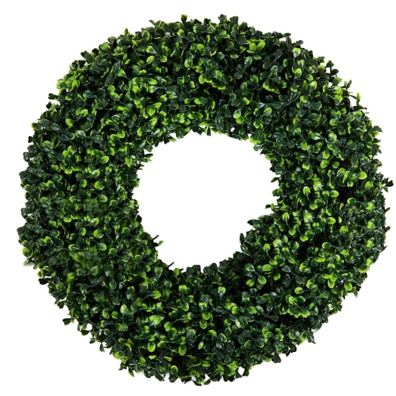 Pure Garden 16.5-Inch Indoor/Outdoor Artificial Greenery Boxwood Wreath for Frontdoor, Spring/Summer Decor, (Round, Green)