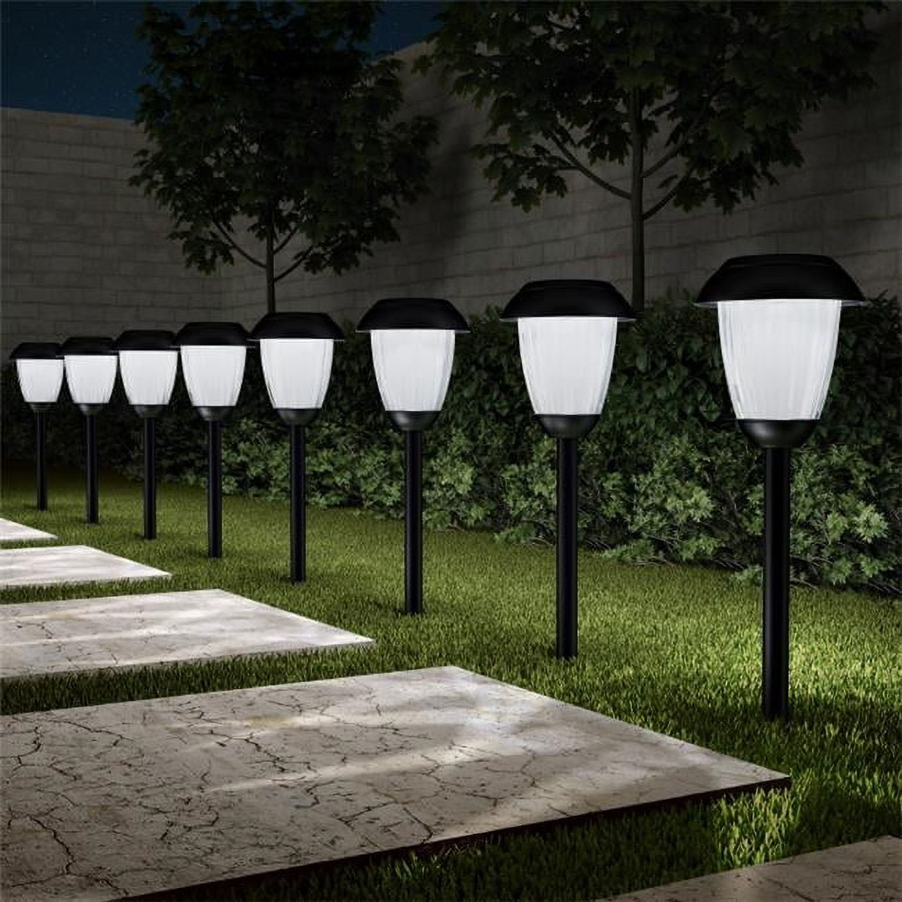16" Tall Black Stainless Steel Solar Pathway Lights Set of 8