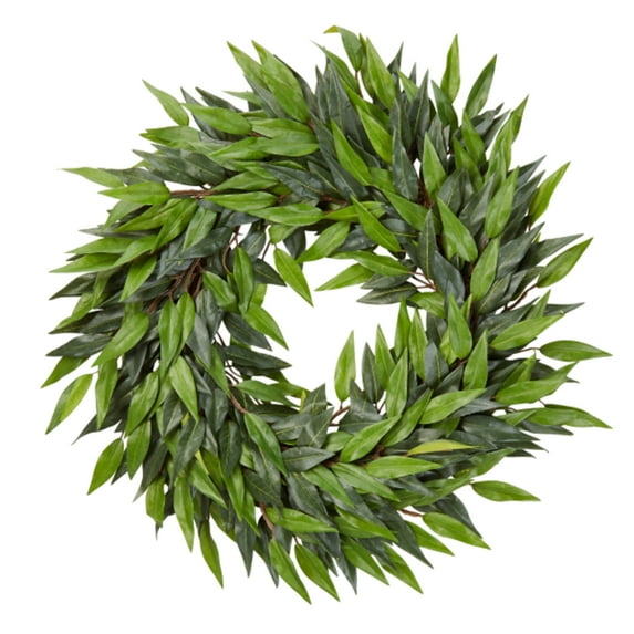 Pure Garden 18" Artificial Ficus Microphylla Leaf Wreath – Indoor Lifelike Round Faux Greenery