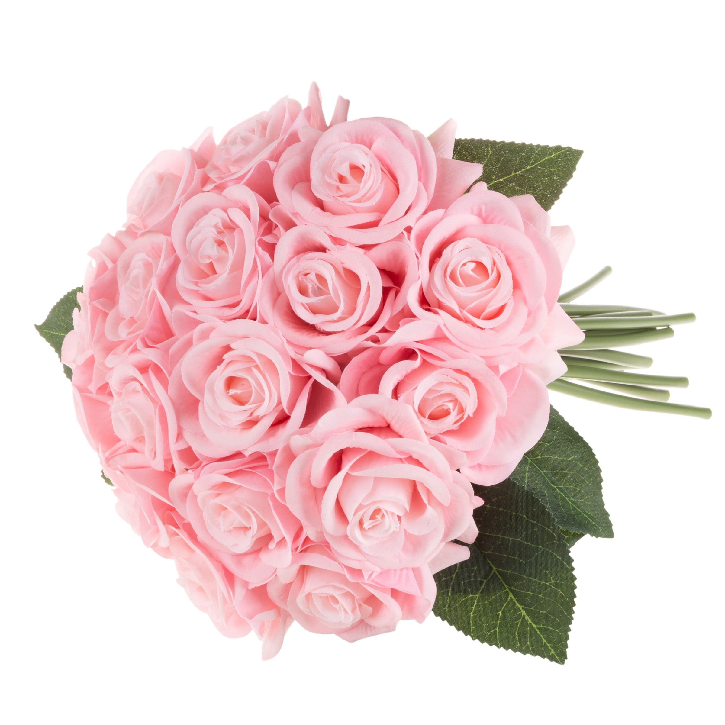 Pure Garden 18Pc Real Touch Rose Artificial Flowers with Stems (Pink)