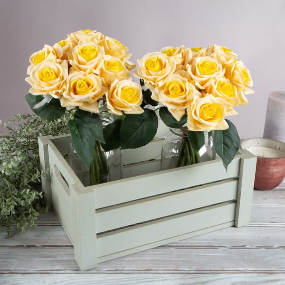 Pure Garden 18Pc Real Touch Rose Artificial Flowers with Stems (Yellow)