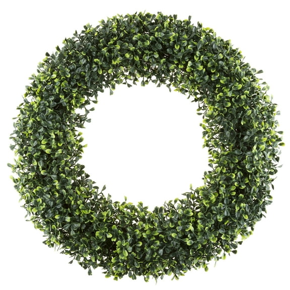 Pure Garden 19.5-Inch Indoor/Outdoor Artificial Greenery Boxwood Wreath for Front door, Spring/Summer Decor (Round, Green)