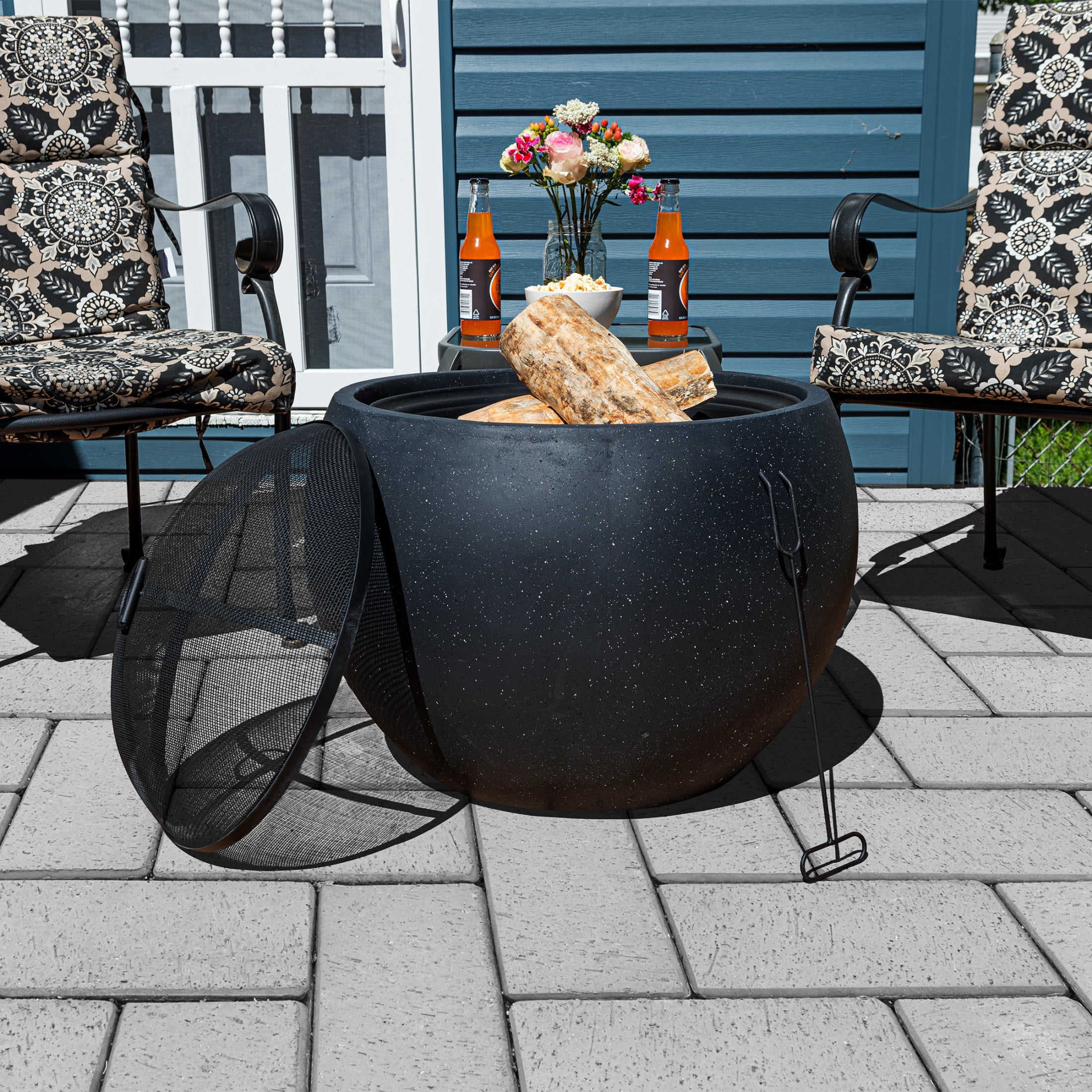 24" Black Magnesium Oxide Round Outdoor Fire Pit Set