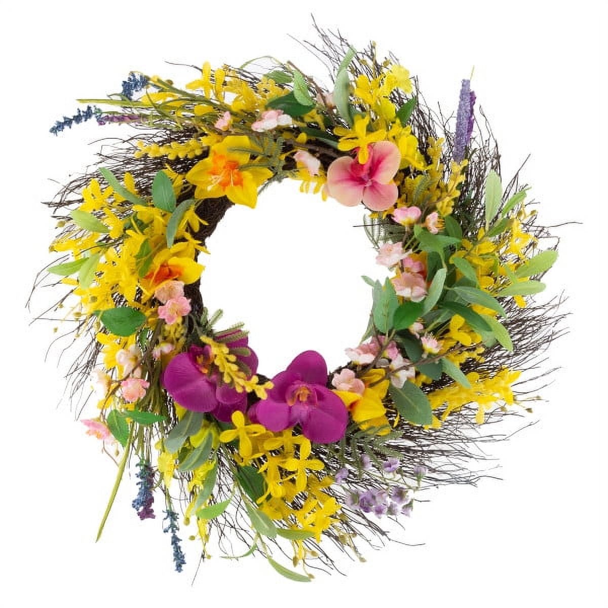 Pure Garden 24-inch Artificial Daisy and Lavender Wreath for Home Decor