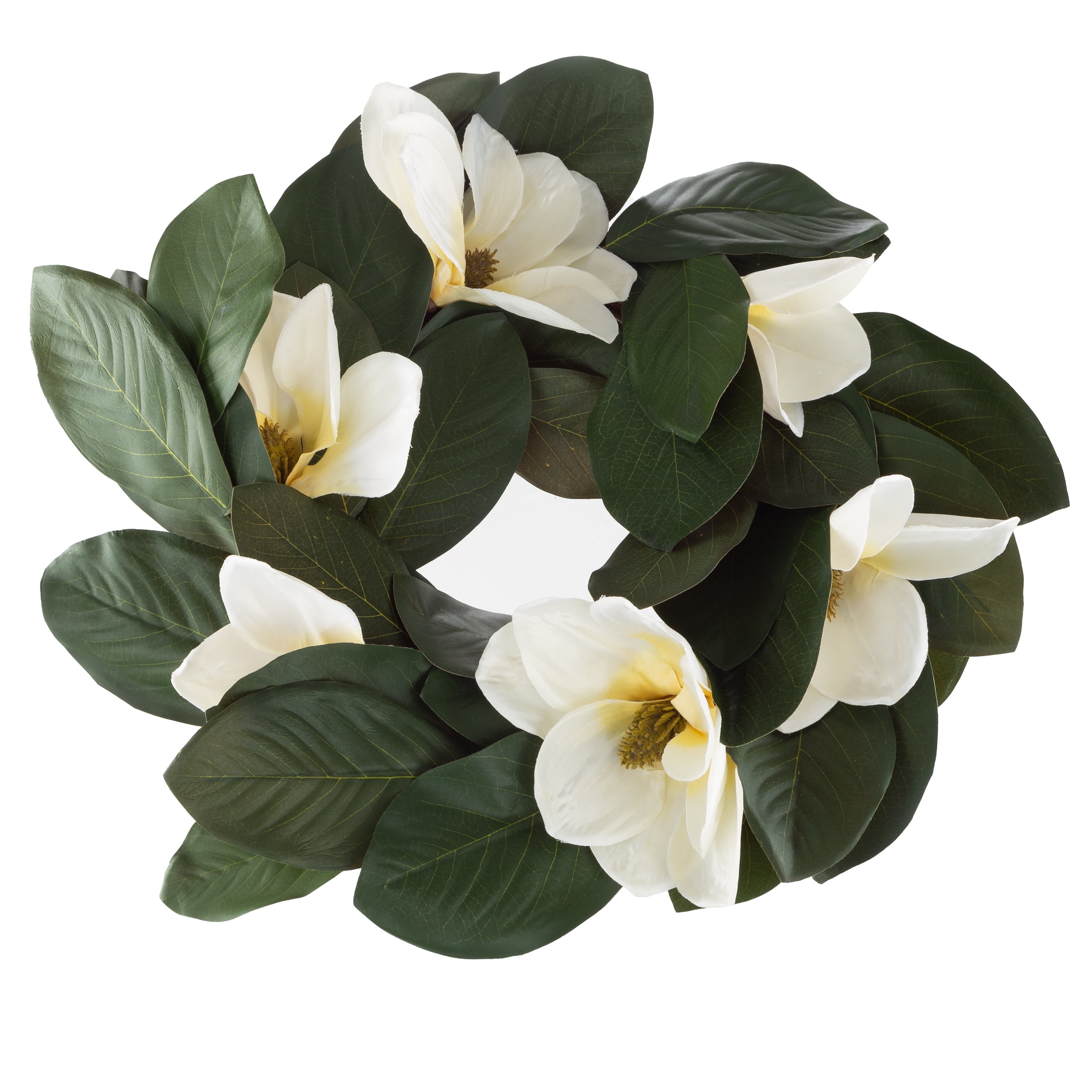 24-Inch Artificial Magnolia Wreath with Green Leaves