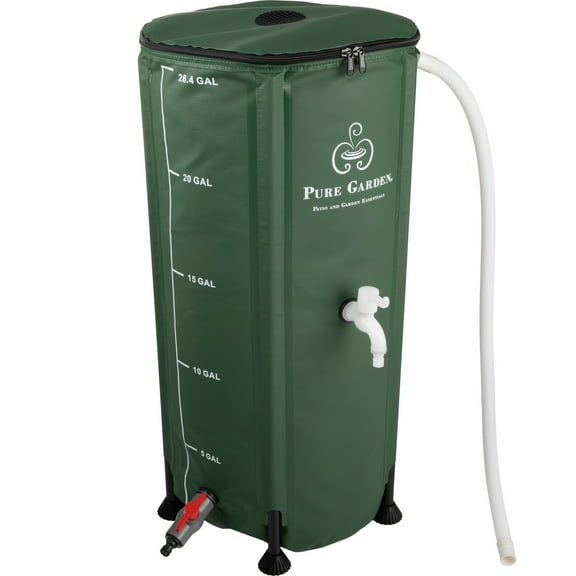 Pure Garden 26.4-Gallon/100-Liter Collapsible PVC Rain Barrel with Water Spigot, Green