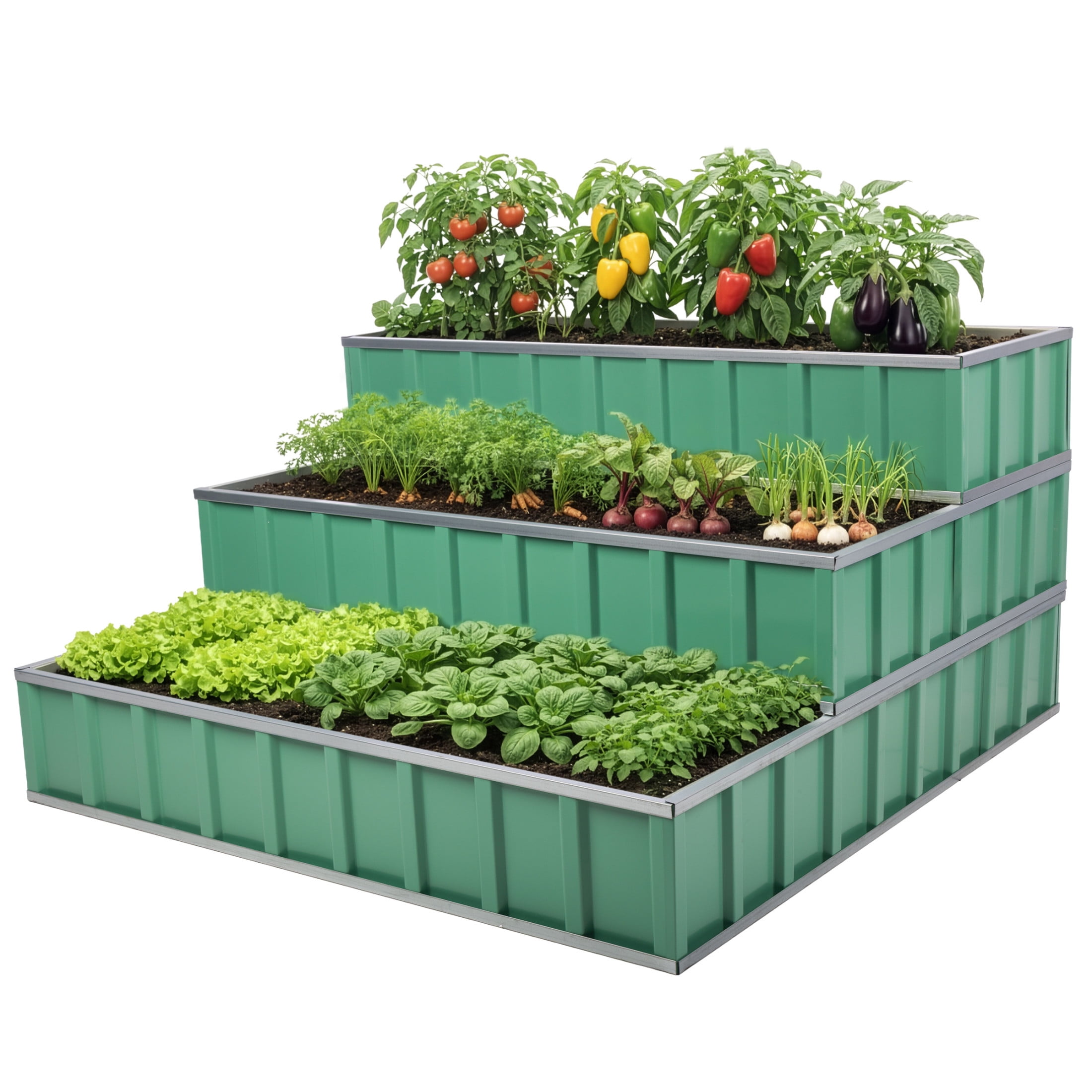 Pure Garden 3 Tier Raised Garden Bed - 45”x45”x24” Galvanized Steel Stackable Raised Beds, Green