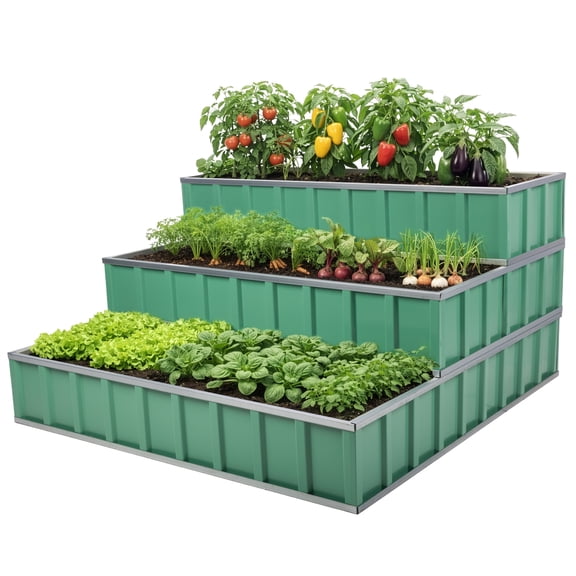 Pure Garden 3 Tier Raised Garden Bed - 45x45x24 Galvanized Steel Stackable Raised Beds, Green