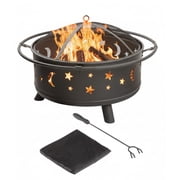 Pure Garden 32-Inch Outdoor Wood Burning Fire Pit with PVC Cover (Black)