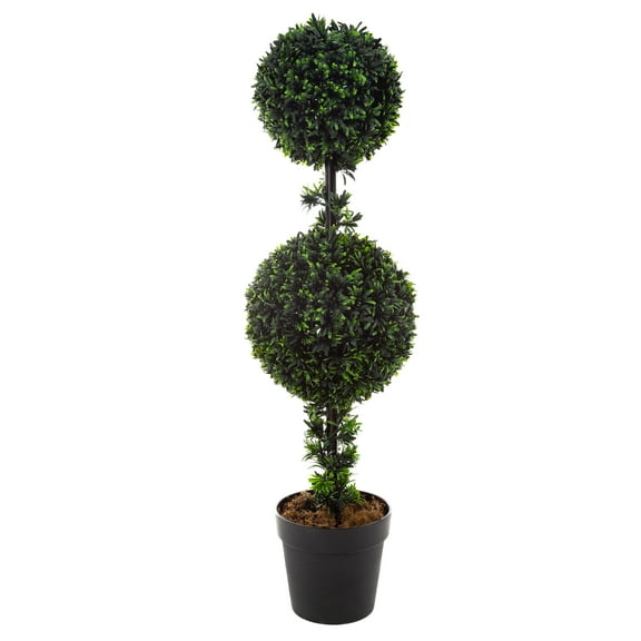 Pure Garden 36-Inch Double Ball Artificial Podocarpus Topiary Tree (Green)