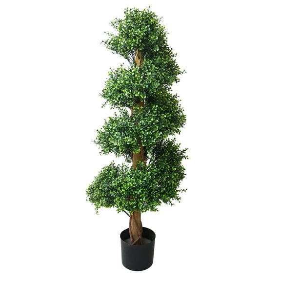 Pure Garden - 48-inch Artificial Spiral Tree – Potted Boxwood Fake Plant