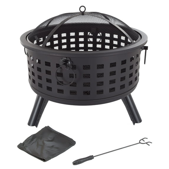 Pure Garden 26in Round Lattice Outdoor Fire Pit - Wood Burning Firepit