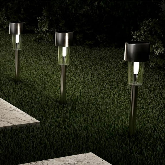 Pure Garden 50-LG1067 Solar Path Lights-12.2 in. Stainless Steel Outdoor Stake Lighting for Garden, Silver - Set of 12