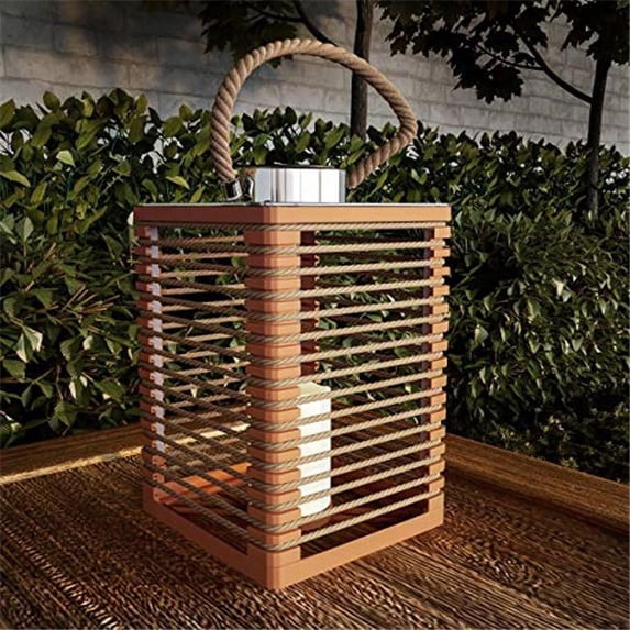 Pure Garden 50-LG1085 Solar Powered LED Outdoor & Indoor Flickering Flameless Candle Lantern Decorative Light with Rope Accents, Natural