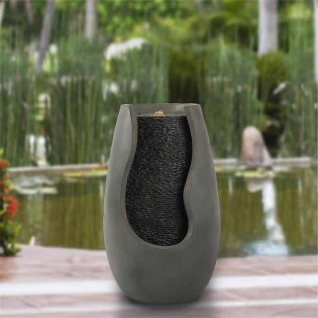 Pure Garden 50-LG1181 14 in. 2 gal Modern Decorative Concrete Pot Electric Garden Fountain