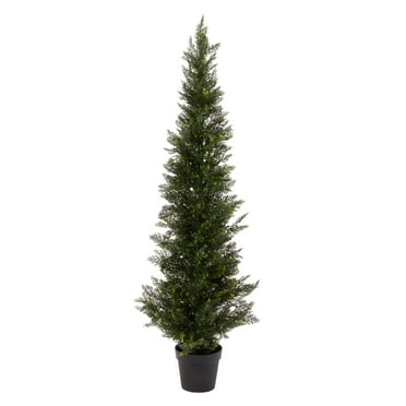 Pure Garden 5ft Artificial Cedar Topiary Trees - Potted Indoor or Outdoor Plastic Tree in Pot
