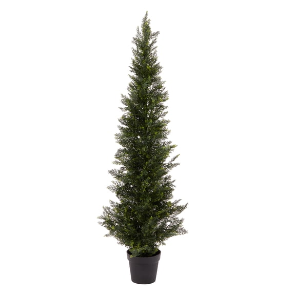 Pure Garden 5ft Artificial Cedar Topiary Trees - Potted Indoor or Outdoor Plastic Tree in Pot