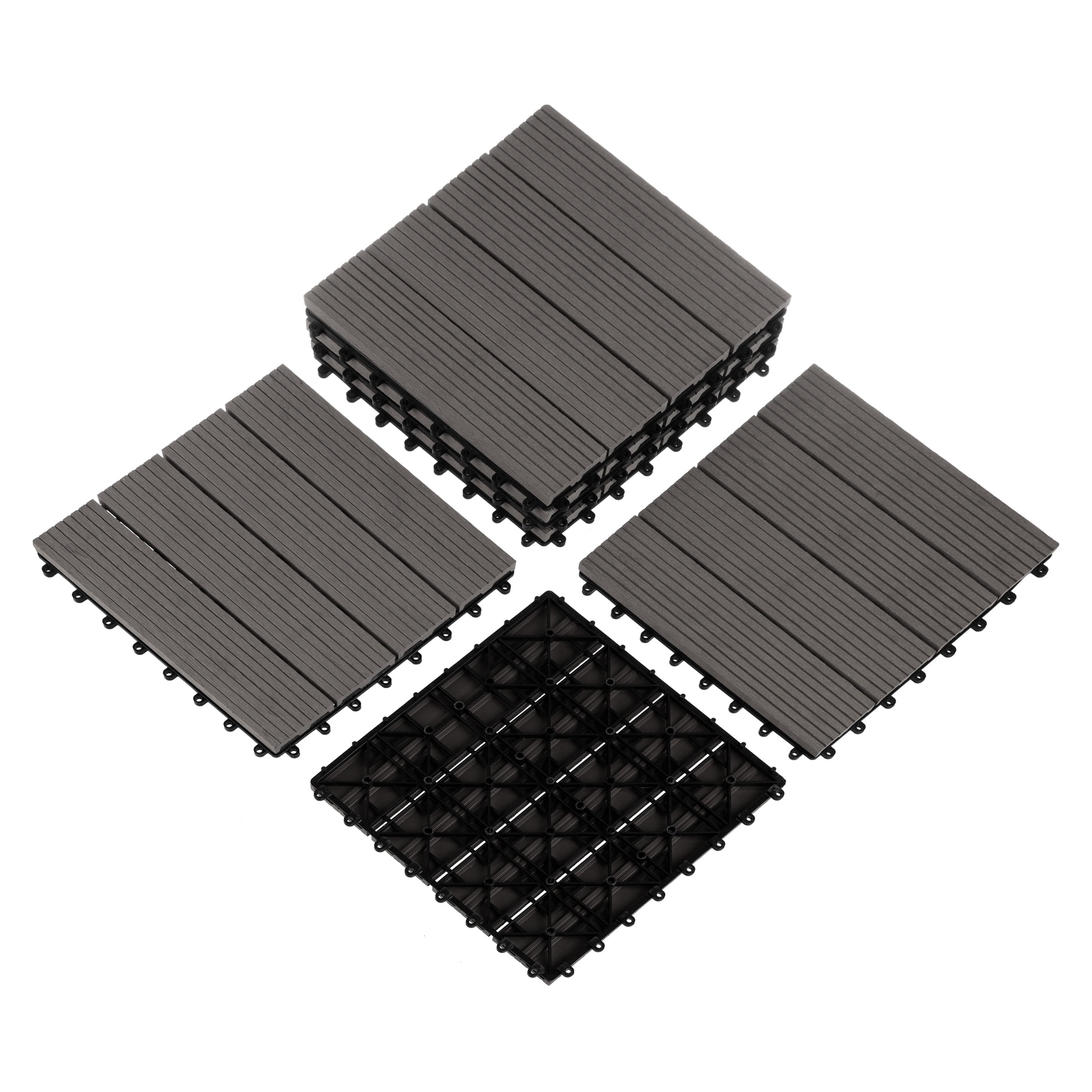 Gray Wood Plastic Composite Interlocking Deck Tiles - 6-Pack