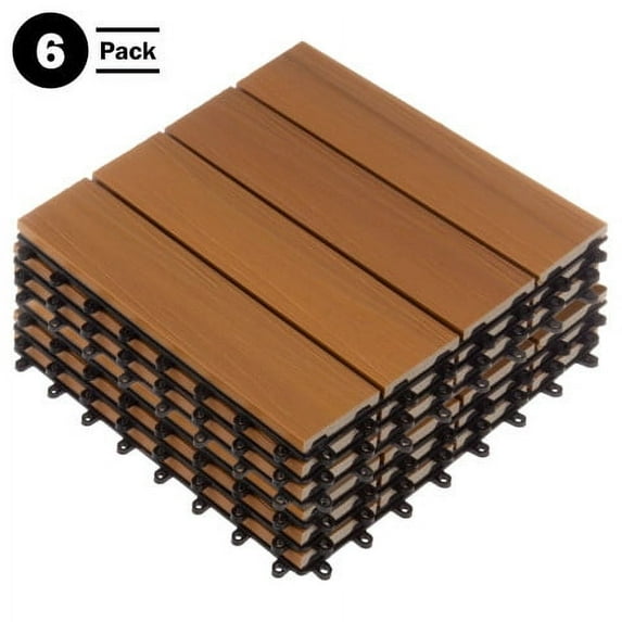 Pure Garden 6-Pack Wood Plastic Composite Interlocking Patio Deck Tiles 5.8-sqft (Brown Woodgrain)