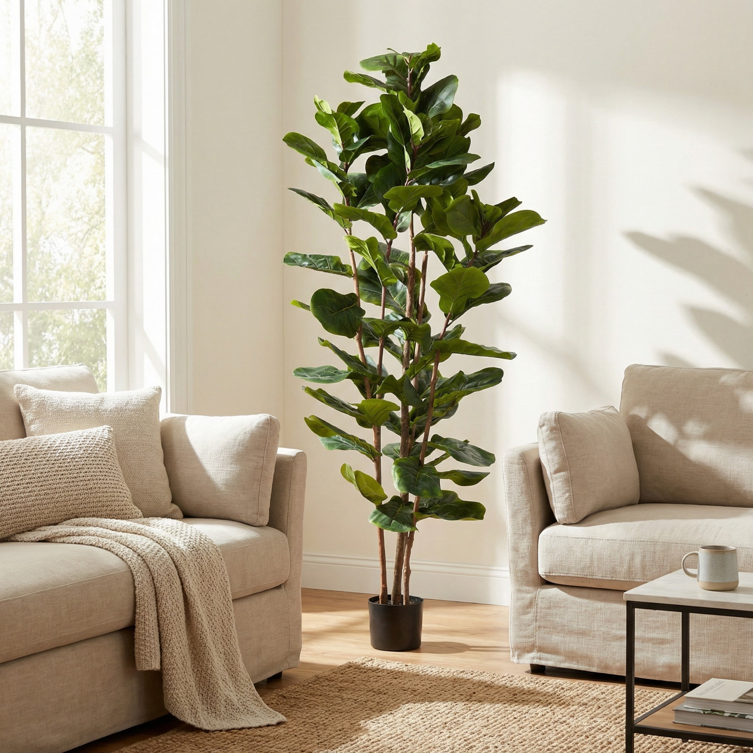 Artificial Fiddle Leaf Fig Tree-72"" Faux Plant in Pot with Natural Feel  Leaves-Realistic