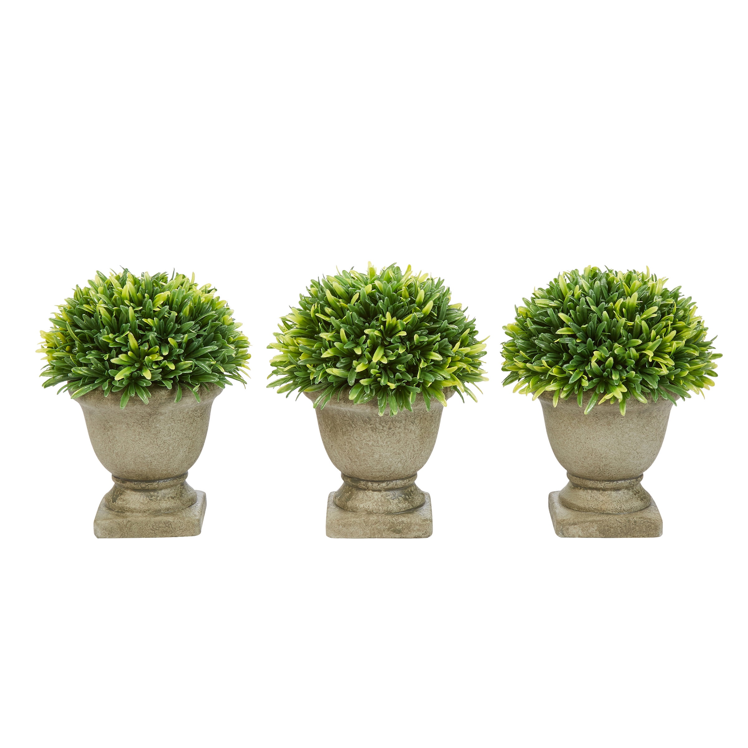 Pure Garden 7.5" Artificial Podocarpus Grass Plant in Concrete Pot - Decorative Faux Indoor Ornamental Potted Topiary Round Set of 3
