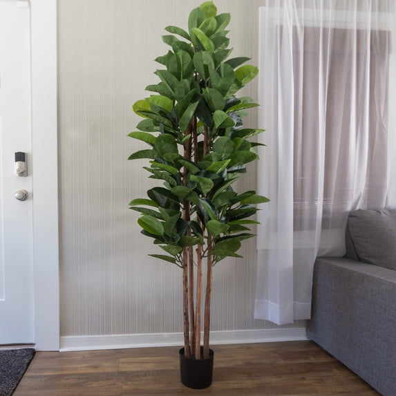 Pure Garden 70-inch Artificial Rubber Plant - Realistic Faux Tree, Green