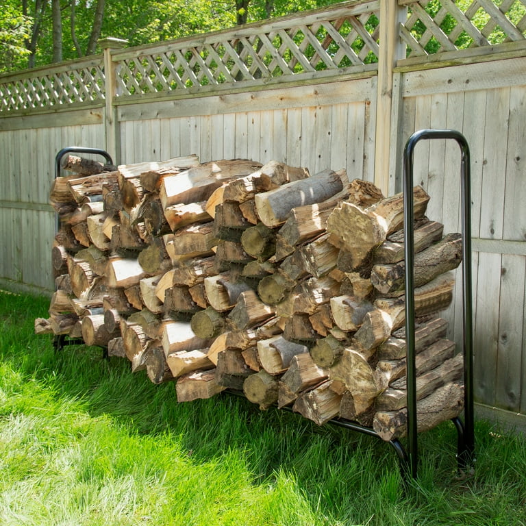 Pure Garden 8 Foot Firewood Rack for Stacking and Drying Wood Black