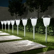 Pure Garden 8-pc 16" Tall Solar LED Stainless Steel Outdoor Path Lights