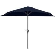 Pure Garden 9ft Half Umbrella for Balcony, Porch, or Deck, Navy Blue