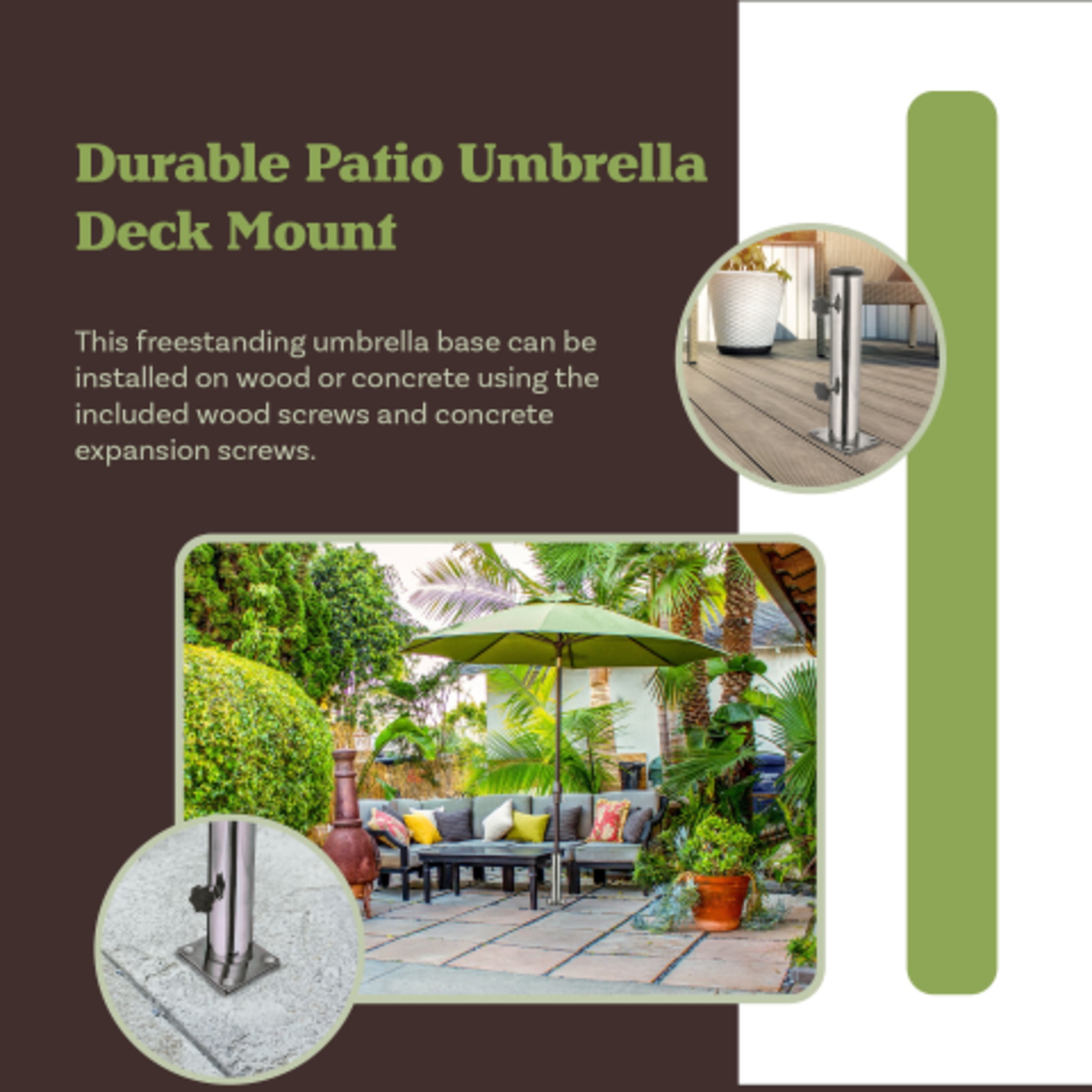 Pure Garden Adjustable Inground Deck Umbrella Base Stand or Flagpole Holder, 1.25-2.2-in Diameter, Silver