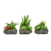 Pure Garden Artificial Succulent Plant Arrangement in Faux Stone Pots, 3 Piece Set in Assorted Sizes