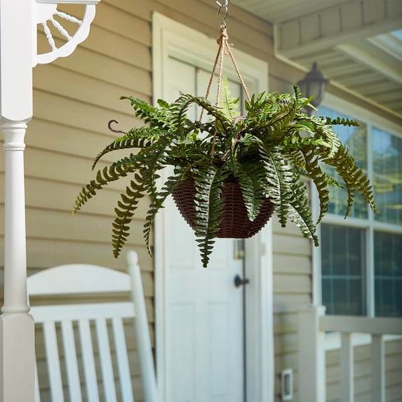 Pure Garden Boston Artificial Fern Plant Hanging Natural in Green