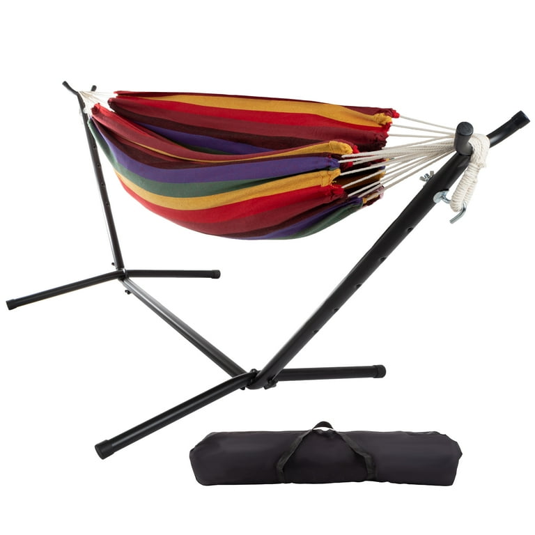 Pure Garden Brazilian Woven Cotton Double Hammock with Stand Included Red Purple Yellow Stripes Walmart