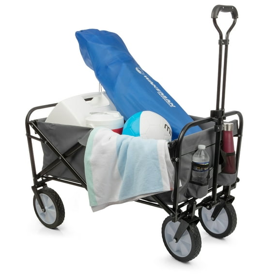 Wakeman Outdoors Collapsible Portable Wagon on Wheels - Grocery, Beach, or Garden Cart, Gray