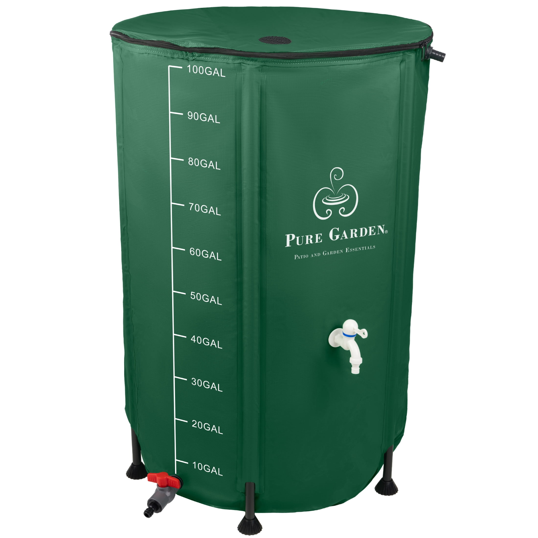 Pure Garden Collapsible Rain Barrel Kit - 100 Gal PVC Rain Collection System with Filter