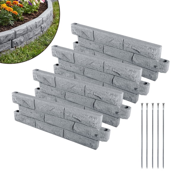 Pure Garden Faux Brick Landscape Edging Garden Border 4 Pack, 25.91x7.87in, Gray