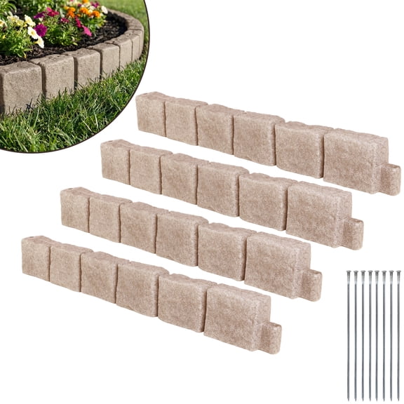 Pure Garden Faux Stone Landscape Edging Garden Border 4 Pack, 46.85x6in, Tan