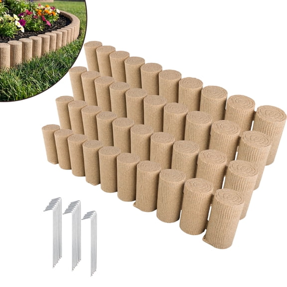 Pure Garden Faux Wood Landscape Edging Garden Border 4 Pack, 41.5x7.5in, Tan