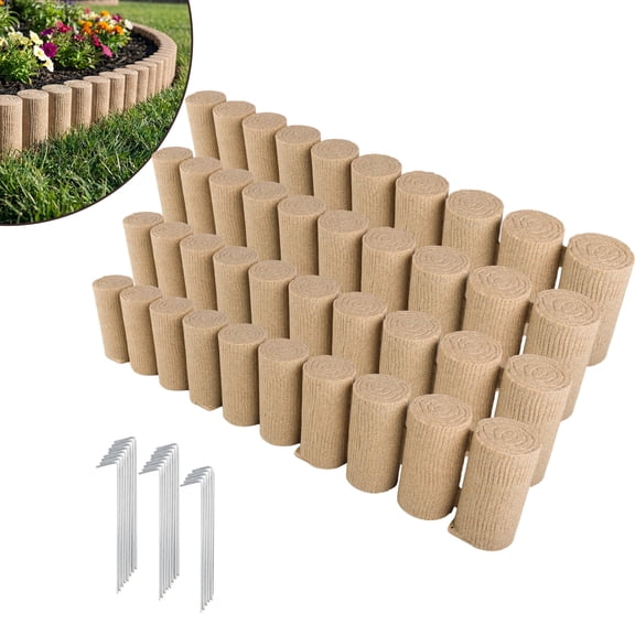 Pure Garden Faux Wood Landscape Edging Garden Border 4 Pack, 41.5x7.5in, Tan