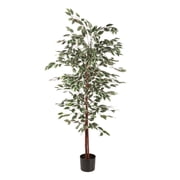Pure Garden Ficus Artificial Tree - Realistic Faux Plant with Variegated Leaves and Natural Trunk - 5-Foot-Tall Topiary Decor for Indoor or Outdoor Use