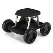 Pure Garden Gardening Stool - Rolling Garden Seat with Tray Black