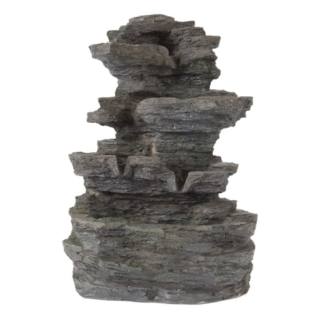 Pure Garden Indoor Tabletop Waterfall Fountain - Resin Tiered Stones, Grey