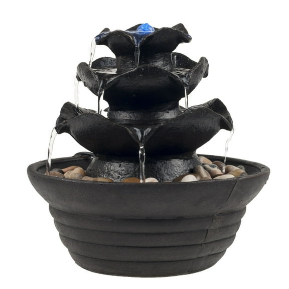 Pure Garden Tabletop Indoor Water Fountain with 3 Tiers and LED Lights