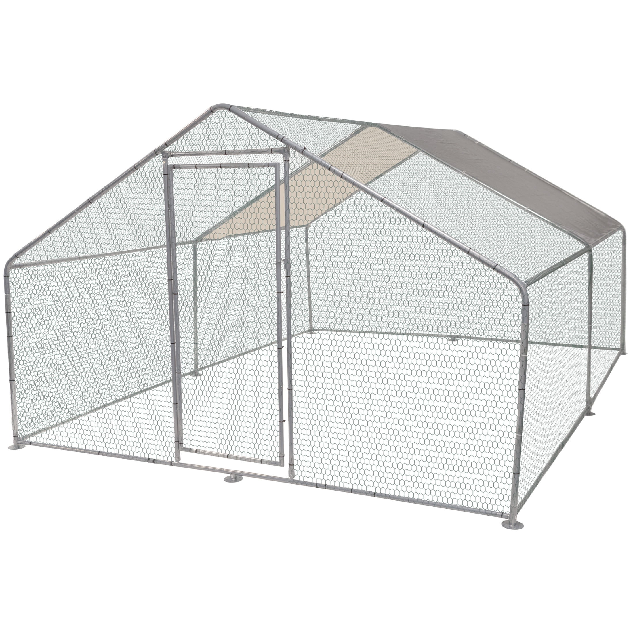 Large Silver Steel and Nylon Chicken Coop with Lockable Door
