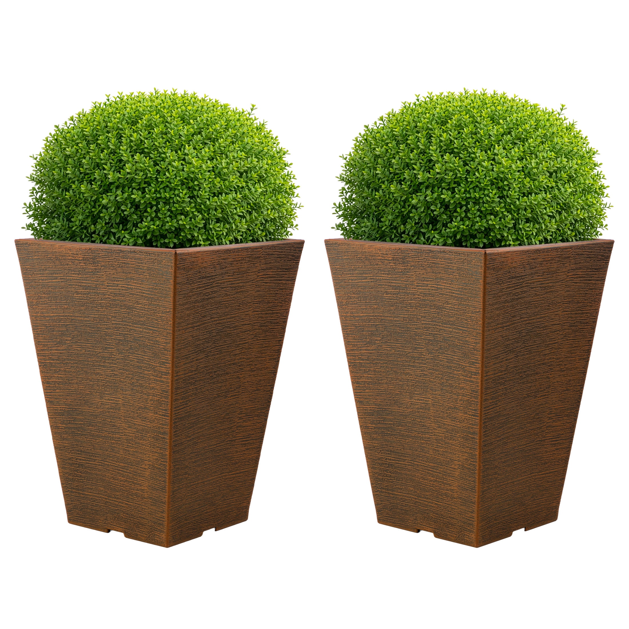 Pure Garden Large Outdoor Planters 2-Pack - 13.75” Tall Planters for Outdoor Plants or Indoors, Bronze