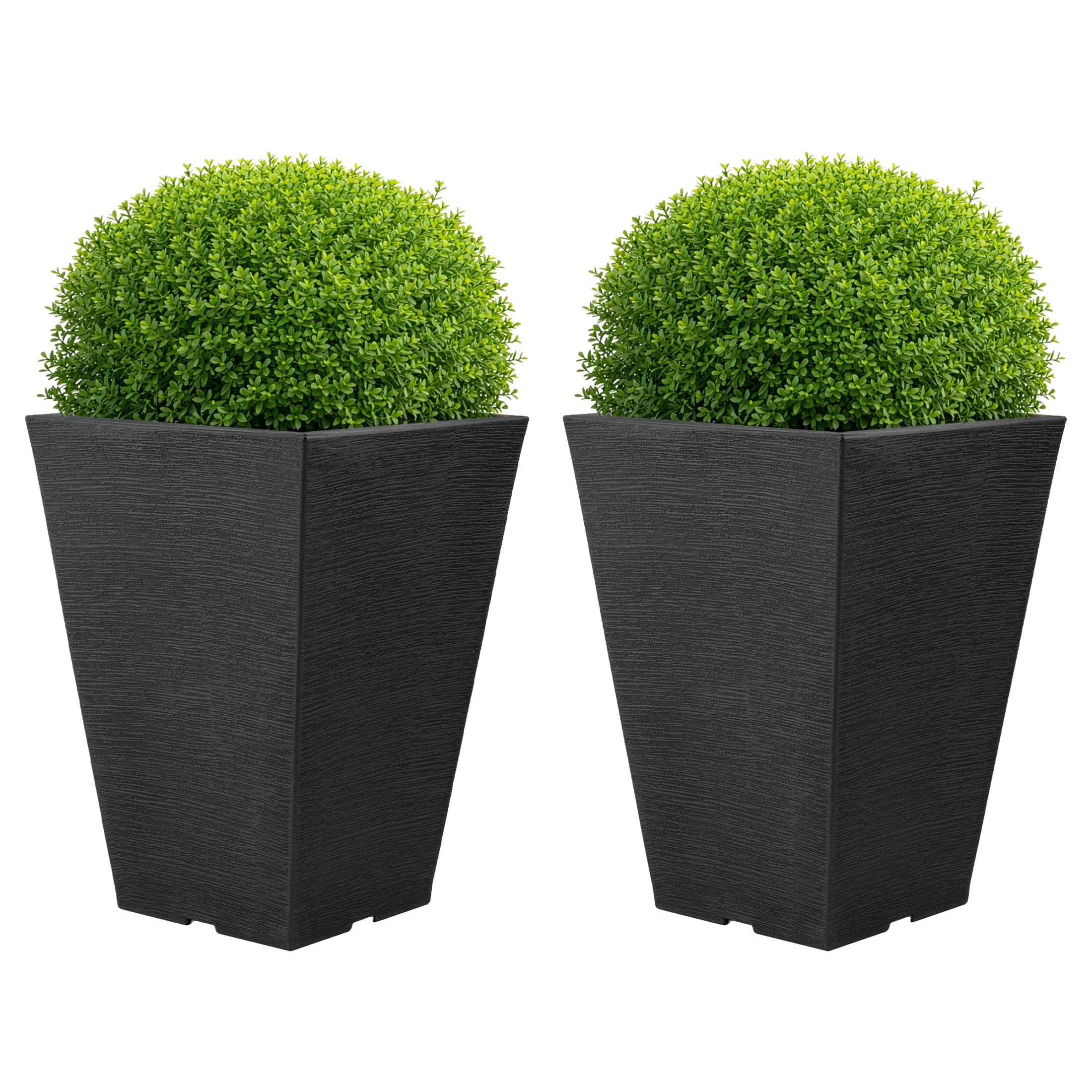 Pure Garden Large Outdoor Planters 2-Pack - 13.75” Tall Planters for Outdoor Plants or Indoors, Gray