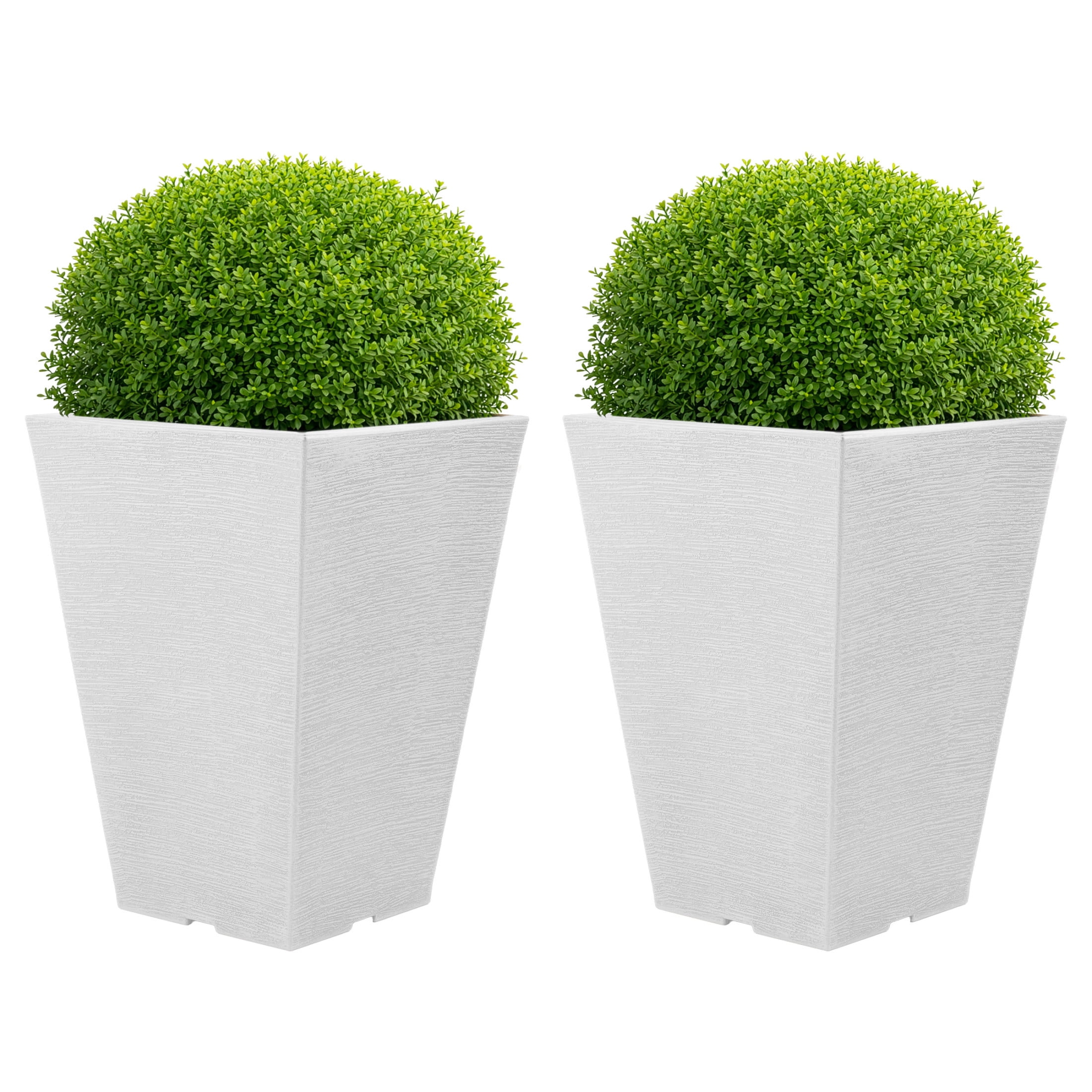 Pure Garden Large Outdoor Planters 2-Pack - 13.75” Tall Planters for Outdoor Plants or Indoors, White