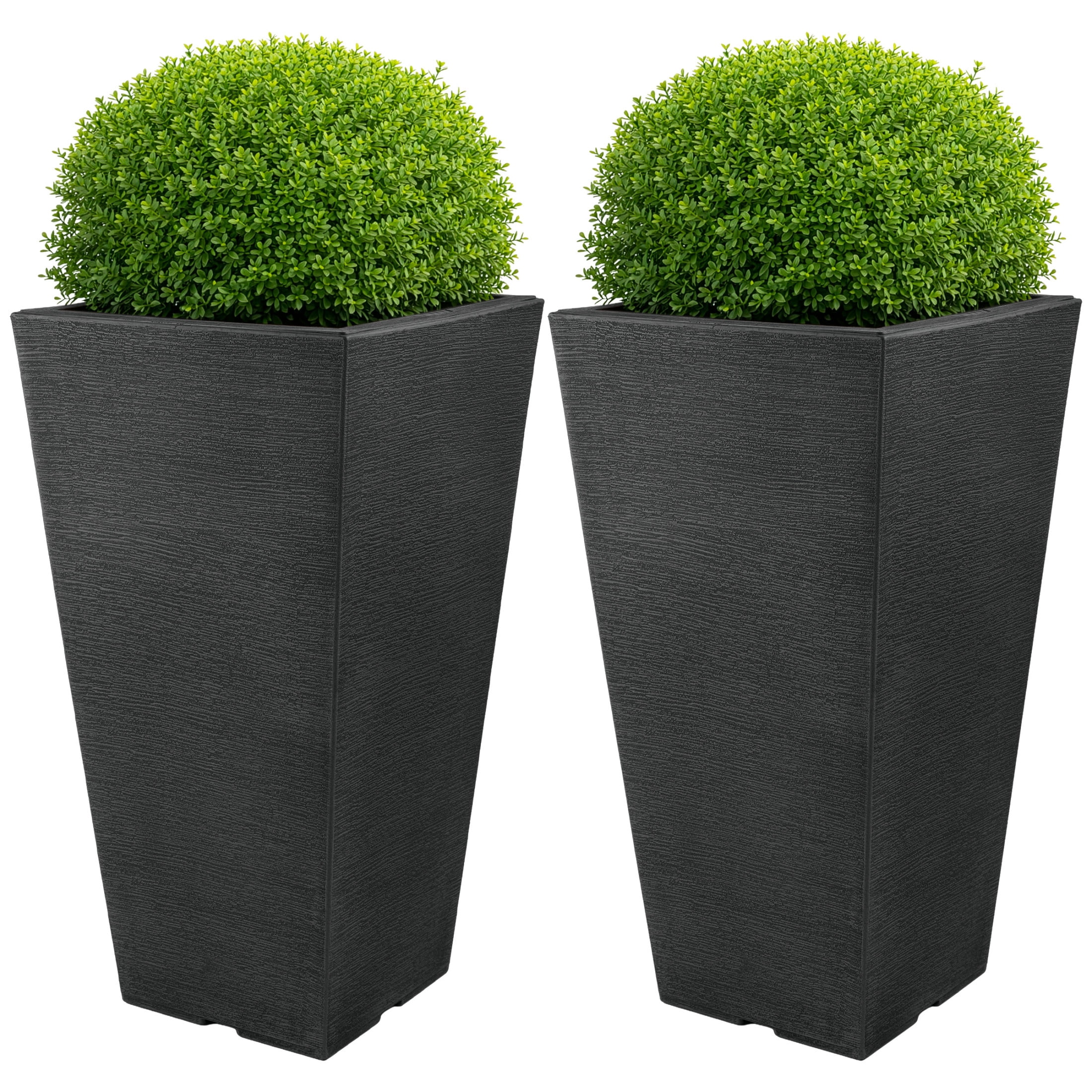 Pure Garden Large Outdoor Planters 2-Pack - 22.4” Tall Planters for Outdoor Plants or Indoors, Gray