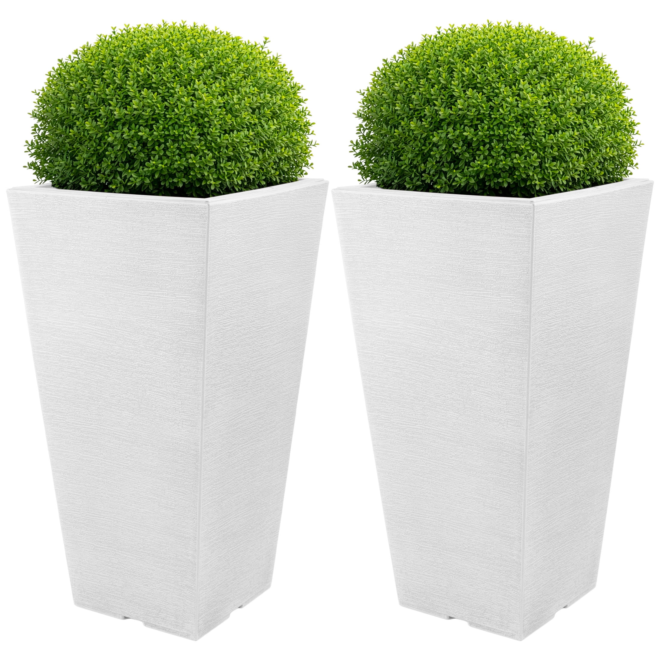 Pure Garden Large Outdoor Planters 2-Pack - 22.4” Tall Planters for Outdoor Plants or Indoors, White